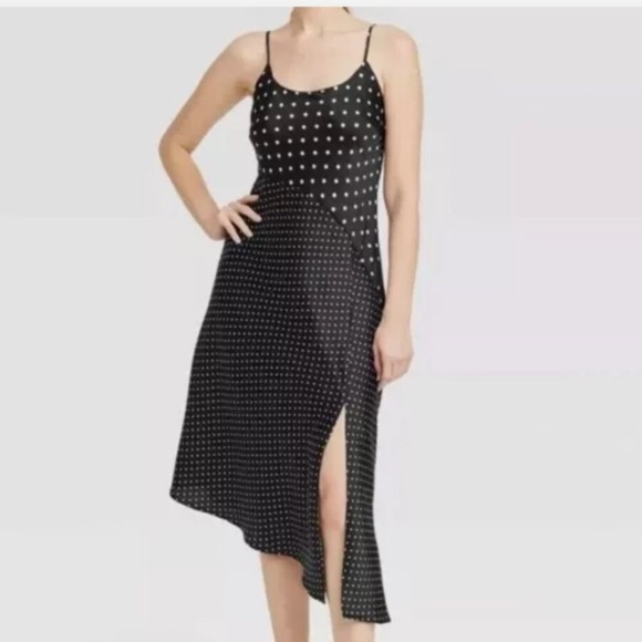 Asymmetrical Midi Slip Dress - A New Day Black Polka Dots - Picture 3 of 10